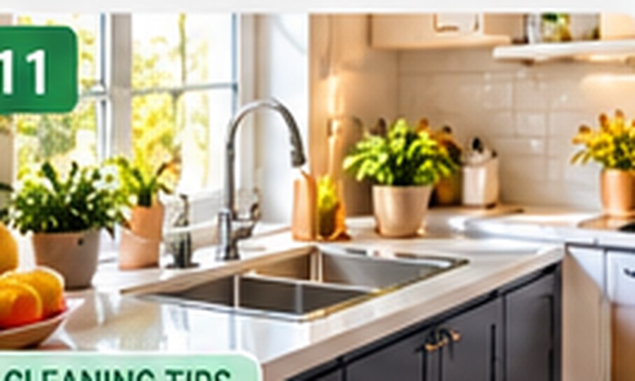 A person using eco-friendly products while following effective cleaning tips in a bright kitchen.
